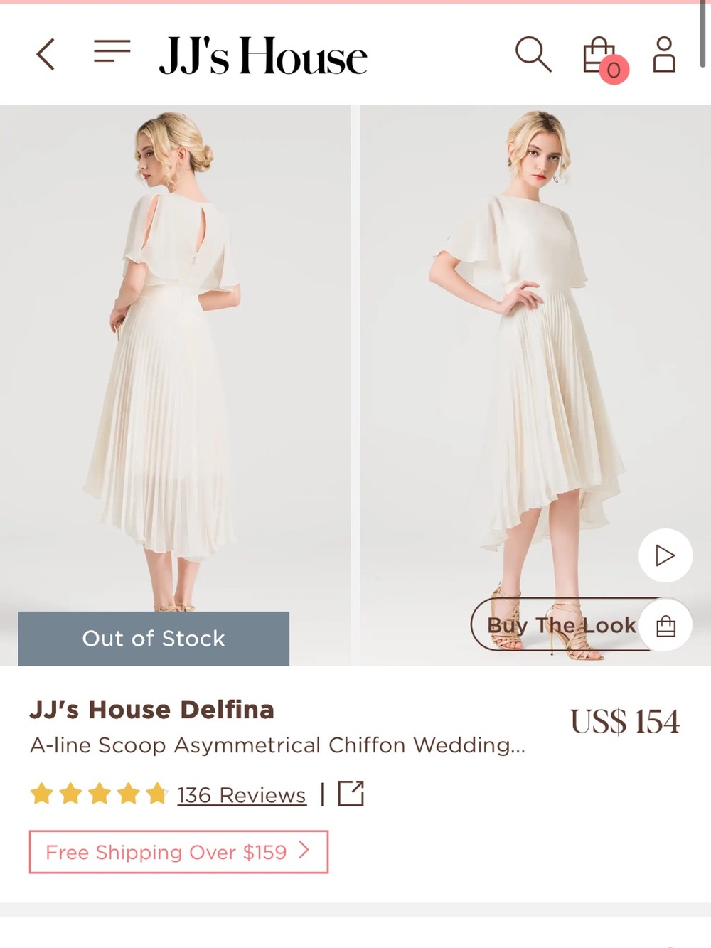 JJ's House Delfina
A-line Scoop Asymmetrical High Low Chiffon Wedding Modest 12